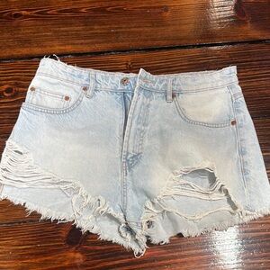 Zara Frayed Light Blue Jean Shorts